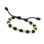 Pulsera De Neopreno Color Negro Con Hilo Negro 11 Esfera De 6Mm Oro Amarillo 18K