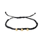 Pulsera De Oro Macramé Negro Con 3 Esferas De 4Mm 18K