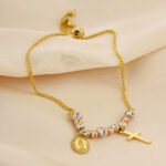 Pulsera De Oro 18K Con Esferas Y Dijes