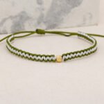 Pulsera De Oro Amarillo 18K Esfera Diamantada 4Mm, Hilo Verde Y Blanco