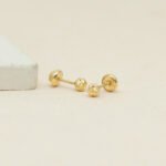 Topos De Oro Amarillo 18K Esfera Diamantada 4Mm Con Broche Rosca