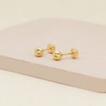 Topos De Oro Amarillo 18K Esfera Diamantada 5Mm Con Broche Rosca