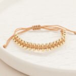 Pulsera Oro 18k Magramé Con Esferas Lisas 4mm Hilo Café