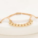 Pulsera Oro 18k Macramé Con Esferas Lisas 5mm Hilo Café, Diseño Egipcio