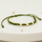 Pulsera Oro 18k Macramé Con Esferas Lisas 4mm hilo Verde