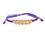 Pulsera De Oro 18k Macramé Con 6 Esfera 6mm Diamantada, Hilo Morado 0,6gr. Largo 19cm - Image 2