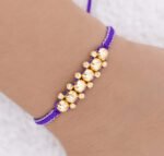 Pulsera De Oro 18k Macramé Con 6 Esfera 6mm Diamantada, Hilo Morado 0,6gr. Largo 19cm - Image 3