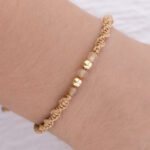 Pulsera De Oro 18k Macramé Con 2 Esfera 3mm Lisas, Hilo Café, Piedras Citrino 0,1gr. Largo 19cm - Image 2